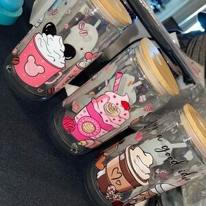 Cute Coffee Themed Glass Jars with Bamboo Lids